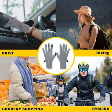 Рукавички сенсорні для велоспорту, чоловічі, сірі, L. Нековзкі, вітронепроникні, для велосипеда, бігу, їзди, лижного спорту