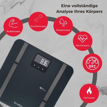Вага TERRAILLON MASTER FIT ULTRA з підключенням Wi-Fi, аналіз складу тіла (жир, м'язи, вода, кістки, вісцеральний жир), BMI, щоденна калорійність
