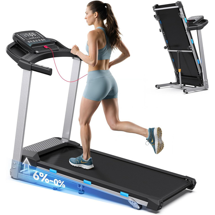 Біговий доріжки для дому Cardirun 3.0PS, 12 км/год, нахил 10%, до 160 кг, LED-дисплей, APP, Bluetooth, тиха, срільно-чорний