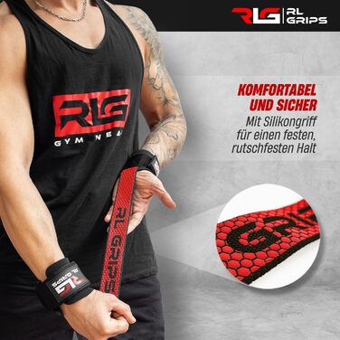 Лямки для тяги RL Grips з захистом зап'ясть для важкої атлетики, пауерліфтингу та бодібілдингу, червоні