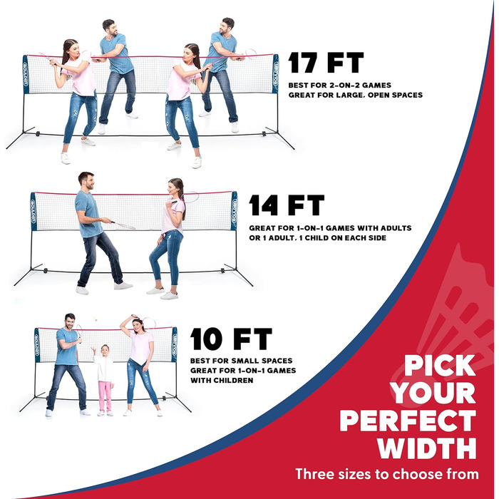 Набір для бадмінтону Boulder Portable - для тенісу, софт-тенісу, піклбол, дитячий волейбол. Легкий монтаж, нейлонова сітка з опорами (синьо-червоний, 5.18 м)