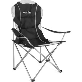 Зручний складаний стілець для кемпінгу Outtec: 130 кг, висока спинка, підсклянник, сумка, зелений (чорний)