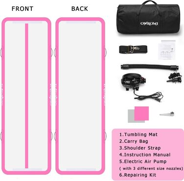 Надувний гімнастичний мат для тамблінгу та акробатики з електричним насосом, рожевий (2*1*0.1м)