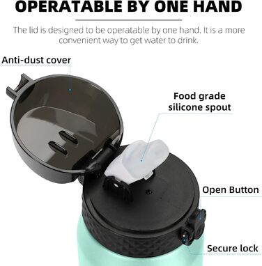 Спортивна пляшка для води Fanhaw 600мл з нержавіючої сталі з трубочкою для школи, дітей, чоловіків та жінок (зелено-рожевий)