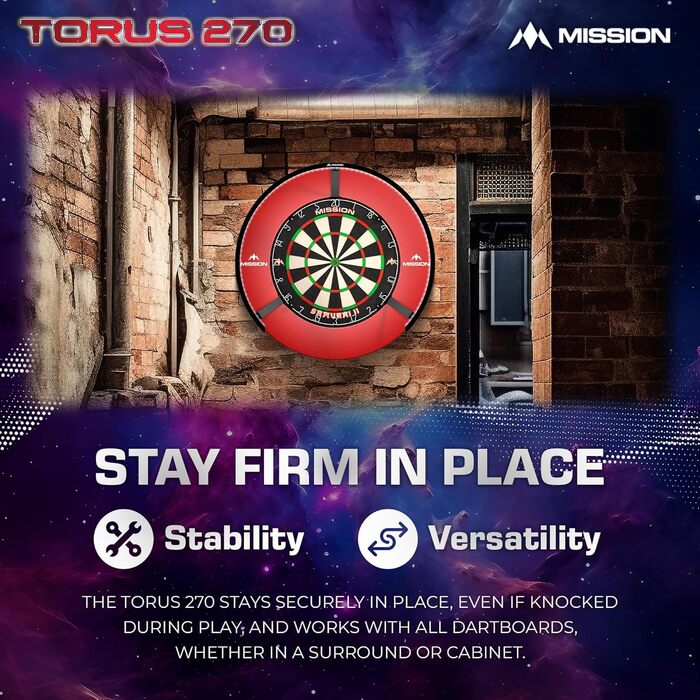 Світлодіодне підсвічування для дартс Mission Darts Torus 270, доступ до ігрової зони, матове чорне, червоне, синє, бронзове