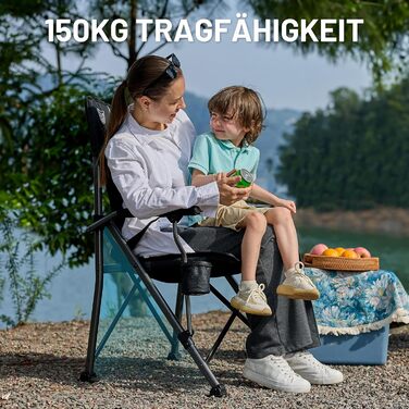 Крісло для кемпінгу Timber Ridge складне 150 кг, висока спинка, портативне, з підстаканником, для риболовлі, пікніків, саду, балкону та спортивних заходів (Чорний, підтримка попереку)