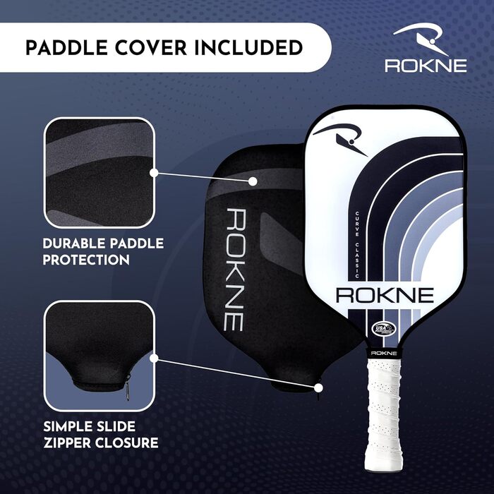 Професійна ракетка для піклболу ROKNE Curve Classic, скловолокно, сертифікована USAPA, ProGrit текстура для максимального обертання та потужності, з чохлом