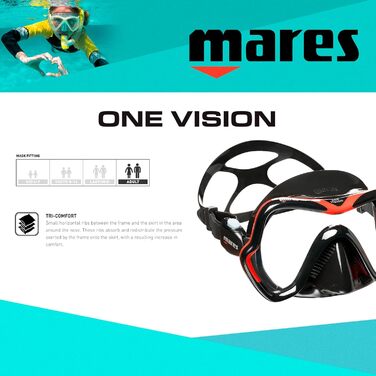 Дайвінг-маска Mares One Vision з панорамним оглядом, червоно-чорна, для дорослих