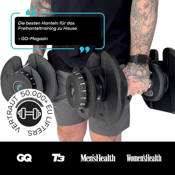 Регульовані гантелі BRAINGAIN, 15-17 кг, Smart-Click, антиковзний грип, 2 шт. по 40 кг