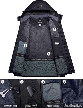 Чоловіча водонепроникна лижна куртка GEMYSE з флісовою підкладкою, чорна