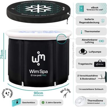Складана ізольована ванна для криотерапії Ice Pod Pro (90×75 см) з ThermoDome та термометром, мобільна крижана ванна для відновлення м'язів, Outdoor & Indoor