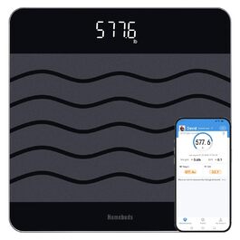 Професійна електронна вага Homebuds для людей до 300 кг, точність 0,05 кг, платформа 315x315 мм, 8 мм загартоване протиковзке скло, LED-дисплей, 3×AAA, чорна