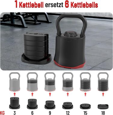 HXD-ERGO Регульована гантель-гиря 6-в-1 (3–18 кг) з швидкою зміною ваги, широким руків'ям, компактна для дому та залу, чорна