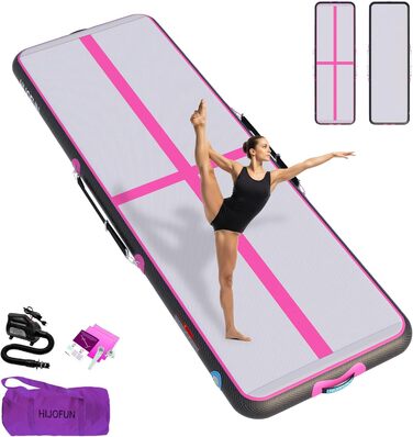 Надувна гімнастична мат для акробатики та кікбоксингу, 3/4/5/6 метрів, 20 см заввишки, чорно-рожева