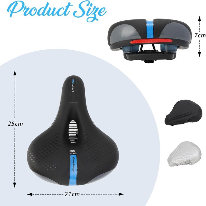 Зручне велосипедне сидіння BWBIKE з широким, амортизуючим сидінням з Memory Foam та водонепроникним шкіряним покриттям (Блакитний)