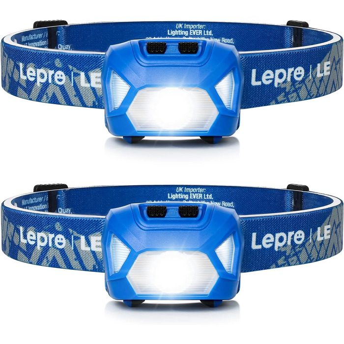 Ліхтар налобний LED Lepro, набір 2 шт., 6 режимів, водонепроникний, для велосипеда, бігу, кемпінгу, дітей та дорослих (Блакитний)
