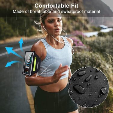 Спортивний браслет на руку для бігу з кишенькою для телефону та ключей, чорний. Сумісний з iPhone 17/16/15/14/13/12/11 Pro Max/Plus та іншими смартфонами до 6.9 дюймів