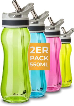 Пляшка для води AceCamp TRITAN 550 мл, спортивна, BPA-free, з подвійною кришкою, зелена, набір 2 шт.