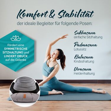Подушка для медитації Zafu «Ganesh» DoYourYoga у формі півмісяця з органічним гречаним зерном, темно-сіра, 45x30x14 см