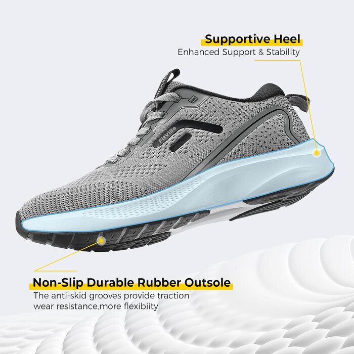 Кросівки для бігу FitVille чоловічі широкі, спортивні, дихаючі, повсякденні, для вулиці, з антиковзкою підошвою (45 EU, сірі)