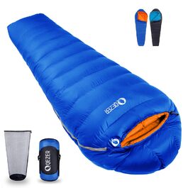 Спальний мішок пуховий Daunenschlafsack зимовий 0°C до -23°C для дорослих та дітей, 4 сезони, синій сапфір, 800 г пуху, комфортна температура 7°C