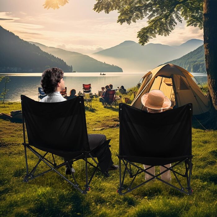 Складний стілець для кемпінгу, риболовлі та відпочинку на природі (150 кг), чорний