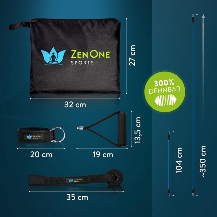 Набір еластичних стрічок для фітнесу ZenOne Sports® - 5 рівнів опору | Стрічки для силових тренувань вдома та в подорожах | Стрічки для фітнесу, гумові стрічки, спортивні стрічки (блакитний)