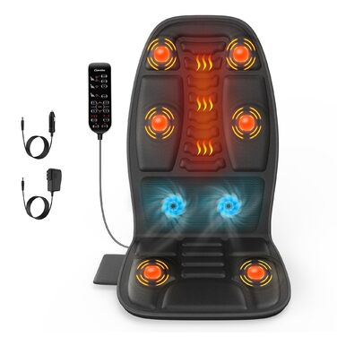 Масажне сидіння для спини з функцією охолодження/підігріву та вібрацією, чорний колір. Зняття м'язової втоми та стресу.