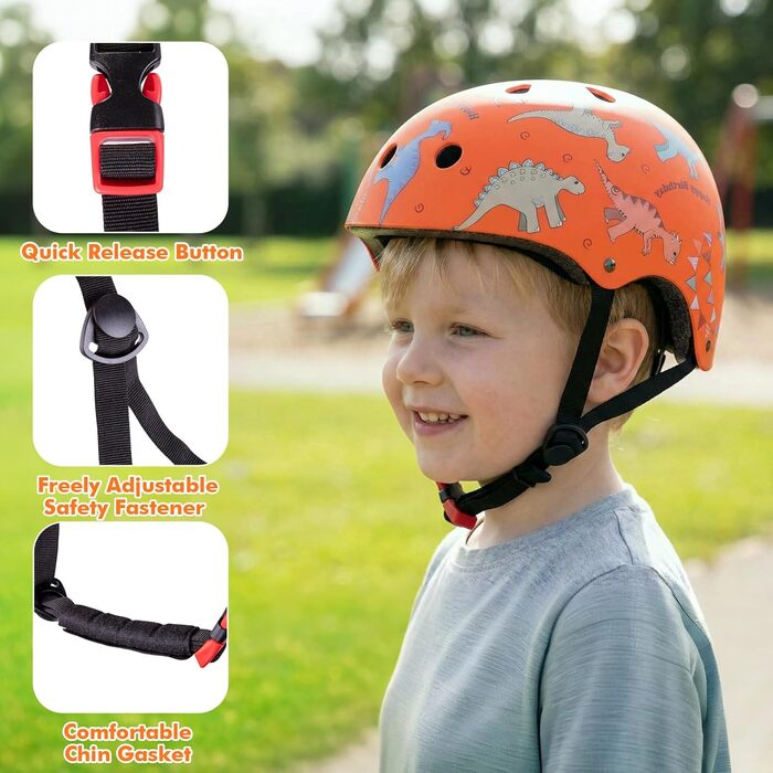 Дитячий шолом Kinderhelm для велосипеда, скейтборда, роликів, самоката, 50-54 см, регульований, CE-сертифікація, оранжевий