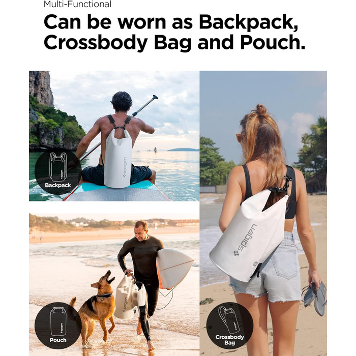 Набір водонепроникних сумок Spigen Dry Bag Set [Aqua Shield] 20L+21L для пляжу, плавання, кемпінгу, каякінгу, човнів (Snow White)