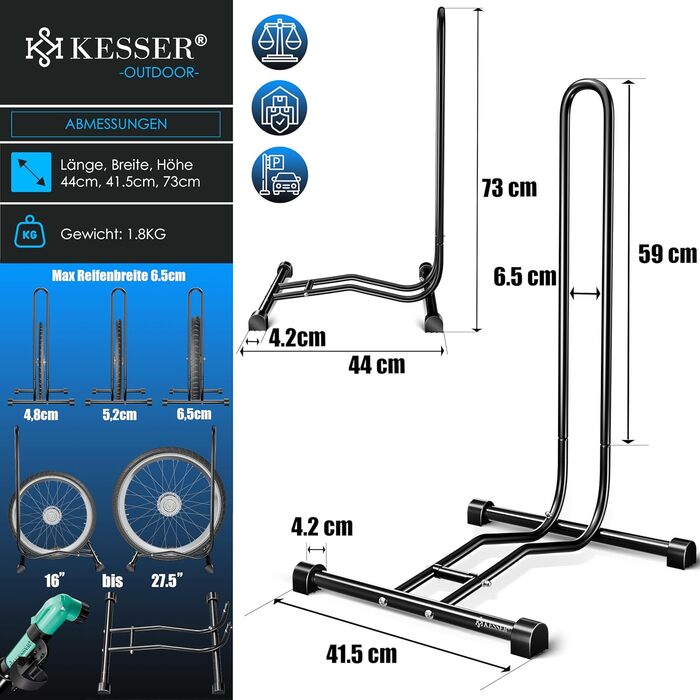 Підставка для велосипеда KESSER® для MTB, E-Bike, Citybike, шосе, з повітряним насосом (2 шт.)