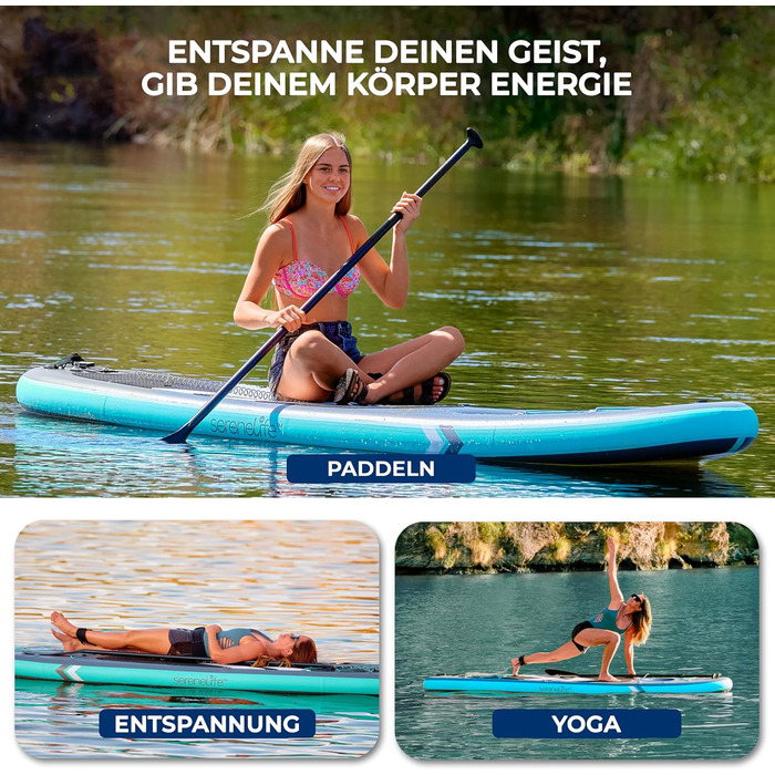 SUP дошка SereneLife надувна з вікном та тримачем для GoPro, 305 x 81 см. Комплект для Stand Up Paddling. Стабільна, нековзка, для підлітків та дорослих