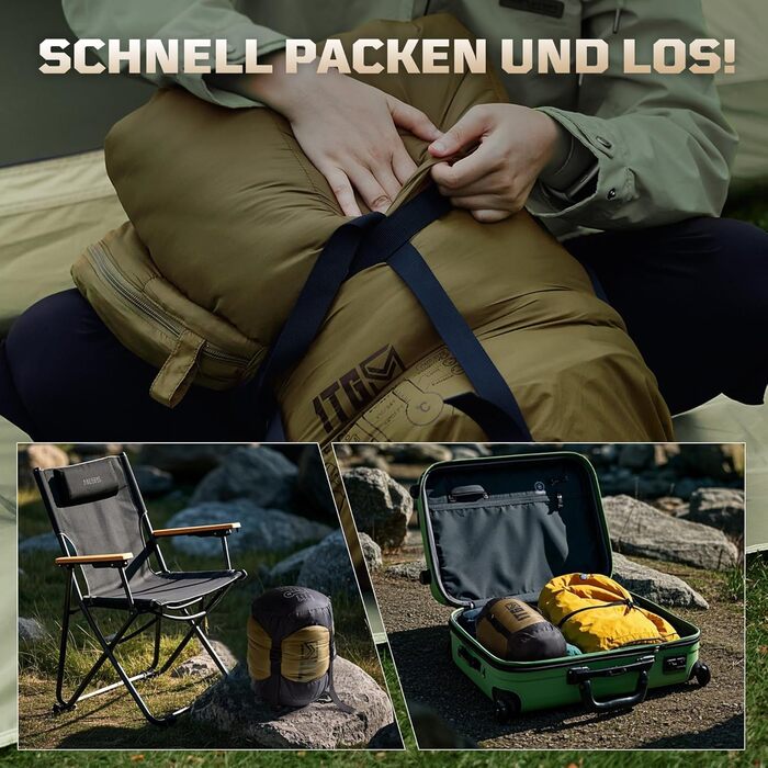 Тактичний спальний мішок 4 сезони 1TG Ranger Green/Coyote Brown, для дорослих, компактний та теплий, для кемпінгу, трекінгу, подорожей (до 185 см)