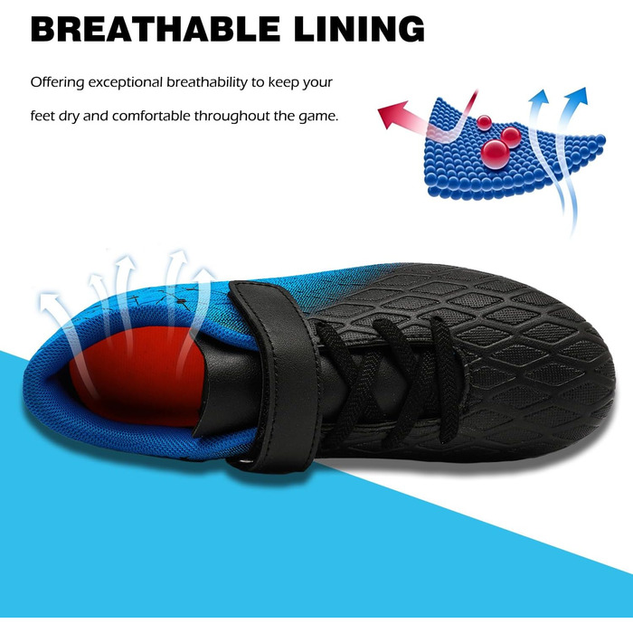 Дитячі футбольні бутси DimaiGlobal з шипами для хлопчиків та дівчаток. Зал, штучний газон, фрістайл, футзал. Професійне тренування. 33 EU, чорний/синій