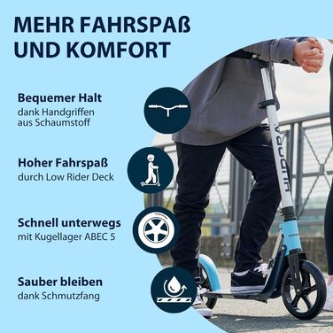 Самокат HUDORA BigWheel Pure алюмінієвий, складаний, для дорослих і підлітків, до 100 кг, з підніжкою, регульований кермо
