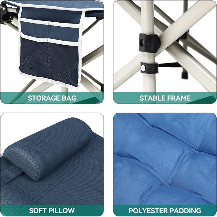 Розкладне ліжко для кемпінгу YITAHOME для дорослих з матрацом, міцне, надійне, для відпочинку на природі, блакитне