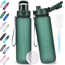 Спортивна пляшка для води AOPREL 1Л з фільтром, Tritan BPA-free, герметична пляшка для фітнесу, походів та офісу, зелена