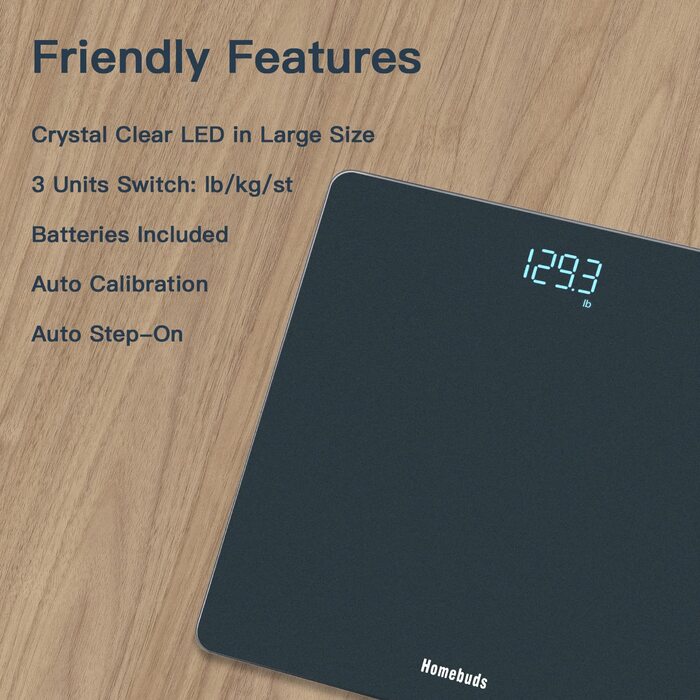 Електронні ваги для тіла Homebuds, висока точність, LED-дисплей, блакитний колір, до 182 кг