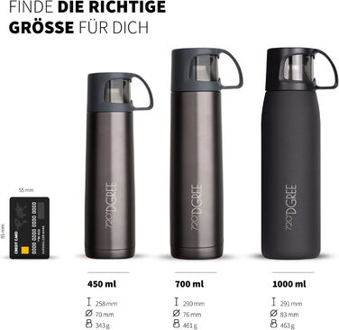 Термос 720°DGREE Follow з чашкою, 450 мл, нержавіюча сталь, BPA-free, ізольований, для кави та чаю, для дітей, школи, роботи, сіро-кам'яний