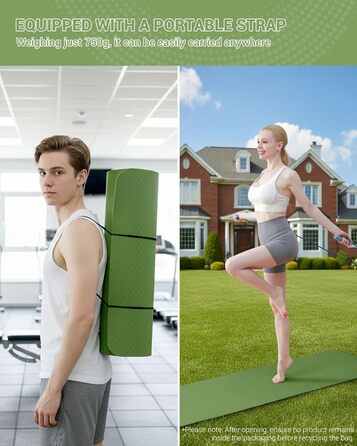 Килимок для гімнастики, йоги та фітнесу: тренувальний мат з неслизькою поверхнею 183 x 61 x 0.6 см (зелений/чорний)