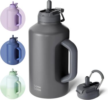 Термобутилка BOTTLE BOTTLE із нержавіючої сталі з подвійною кришкою та трубочкою, спортивна вакуумна пляшка для чоловіків, для тренувань, бейсболу, футболу, сіра, з ручкою
