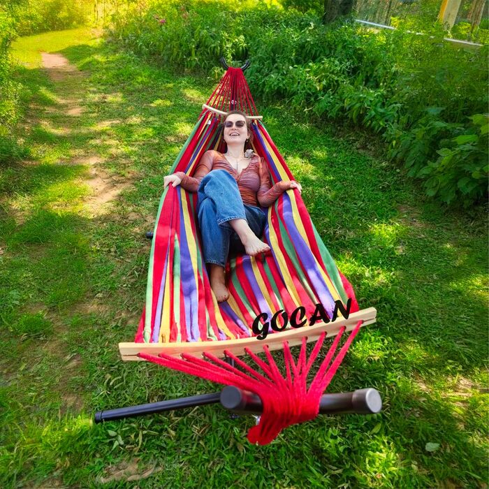Гаммак GOCAN XXL для 2 осіб, 220x150 см, 330 см, 300 кг, бавовна, для відпочинку на природі, у саду, вдома, для дітей, сірий з червоними смугами