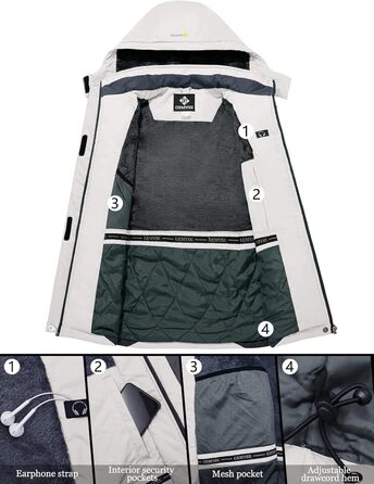 Куртка гірськолижна чоловіча GEMYSE, водонепроникна, вітронепроникна, з підкладкою, зимова, з капюшоном, для спорту, відпочинку, активного відпочинку (біла, XXL)