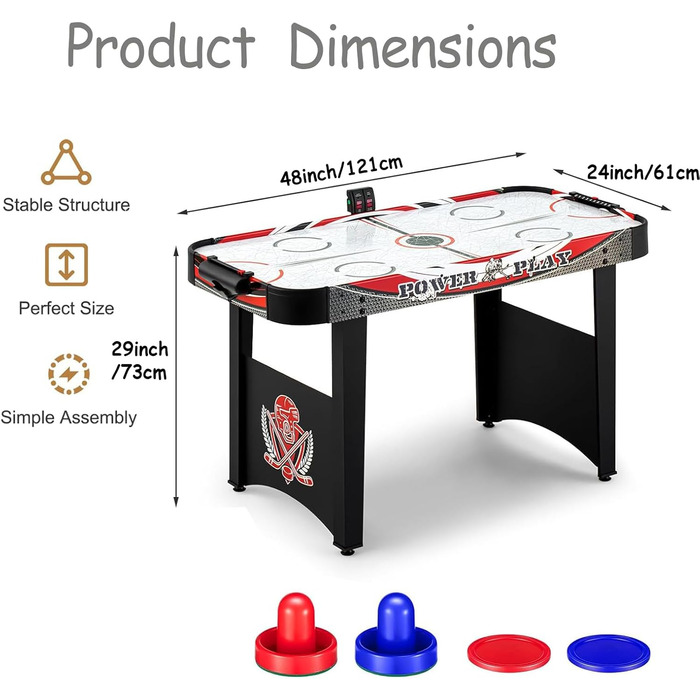 Набір для гри в аерохокей з цифровою системою підрахунку очок, 4 фути, для дорослих (2 шайби, 2 ручки)