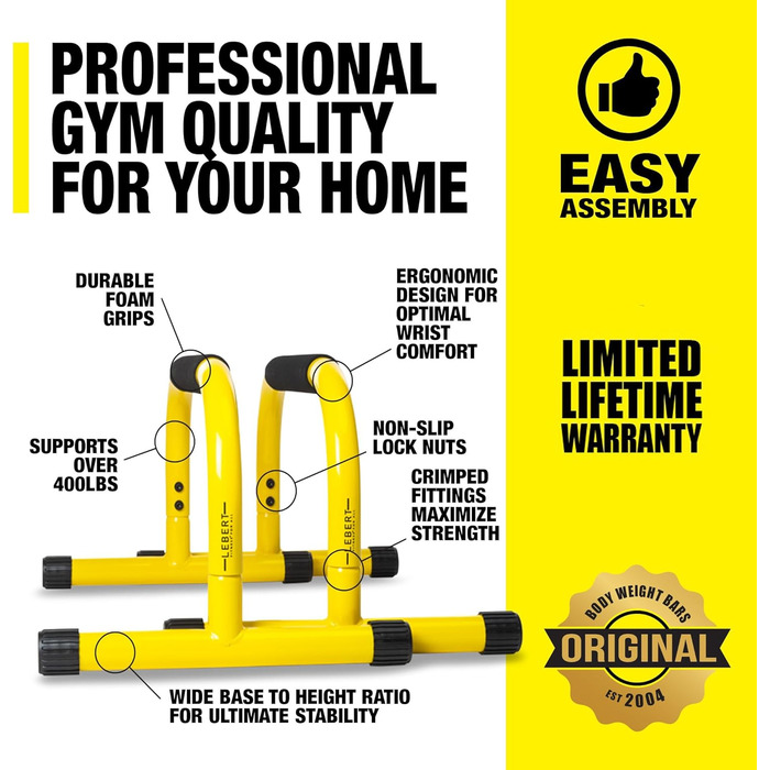 Леберт Фітнес Паралельні бруси для віджимань та висів - станція для тренувань вдома та в гаражі. Ідеально для гімнастики, калістеніки, силових тренувань. Чорний колір