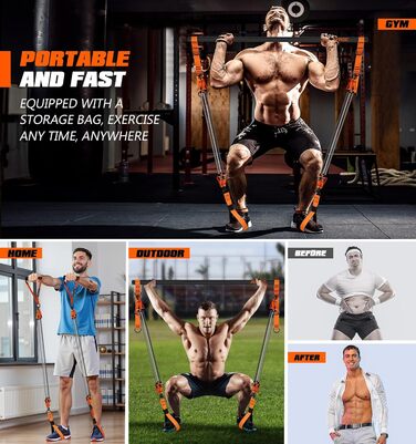 Pilates Bar KUTIZE з гумовими стрічками: набір для фітнесу для чоловіків та жінок, тренажер для ніг, сідниць, спини, рук, пресу, грудей, плечей. Портативний домашній спортзал.