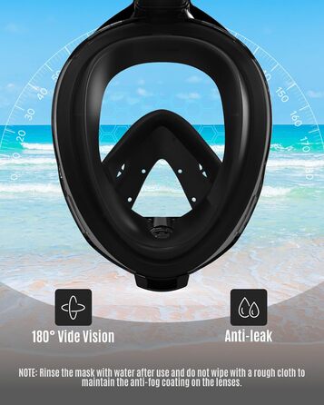 Маска для снорклінгу G2RISE Full Face XL чорна з тримачем для камери, безпечна від CO2