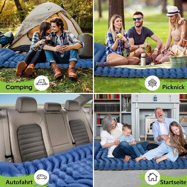 Килимок для кемпінгу MEIJO Isomatte самонадувний, ультралегкий з насосом, товстий для відпочинку на природі, намету, пляжу, блакитний & сірий