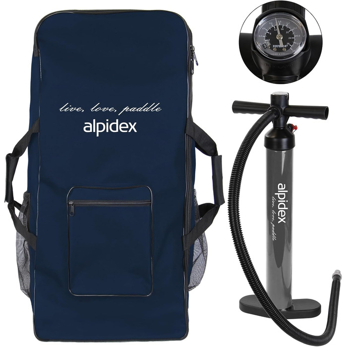 Надувна SUP-дошка ALPIDEX 320x76x15 см, комплект: весло, насос, плавці, ремінь, ремкомплект, сумка, до 200 кг