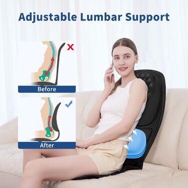 Масажне подушечка для спини з глибокою проникаючою вібрацією, охолодження/підігрів, 2 режими, для зняття м'язової втоми та стресу (Чорний сатин)